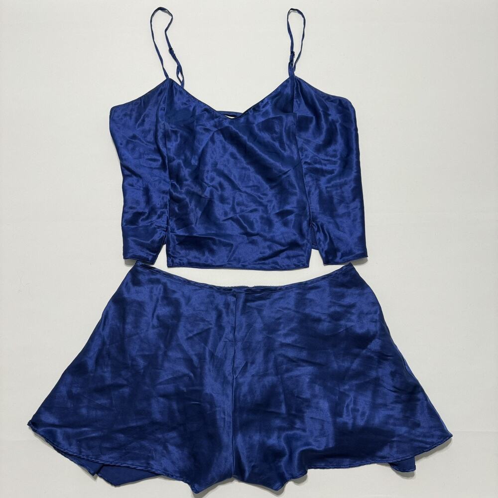 Vtg VICTORIA'S SECRET 100% SILK Camisole Top Tap Shorts Set Heart Label Y2K